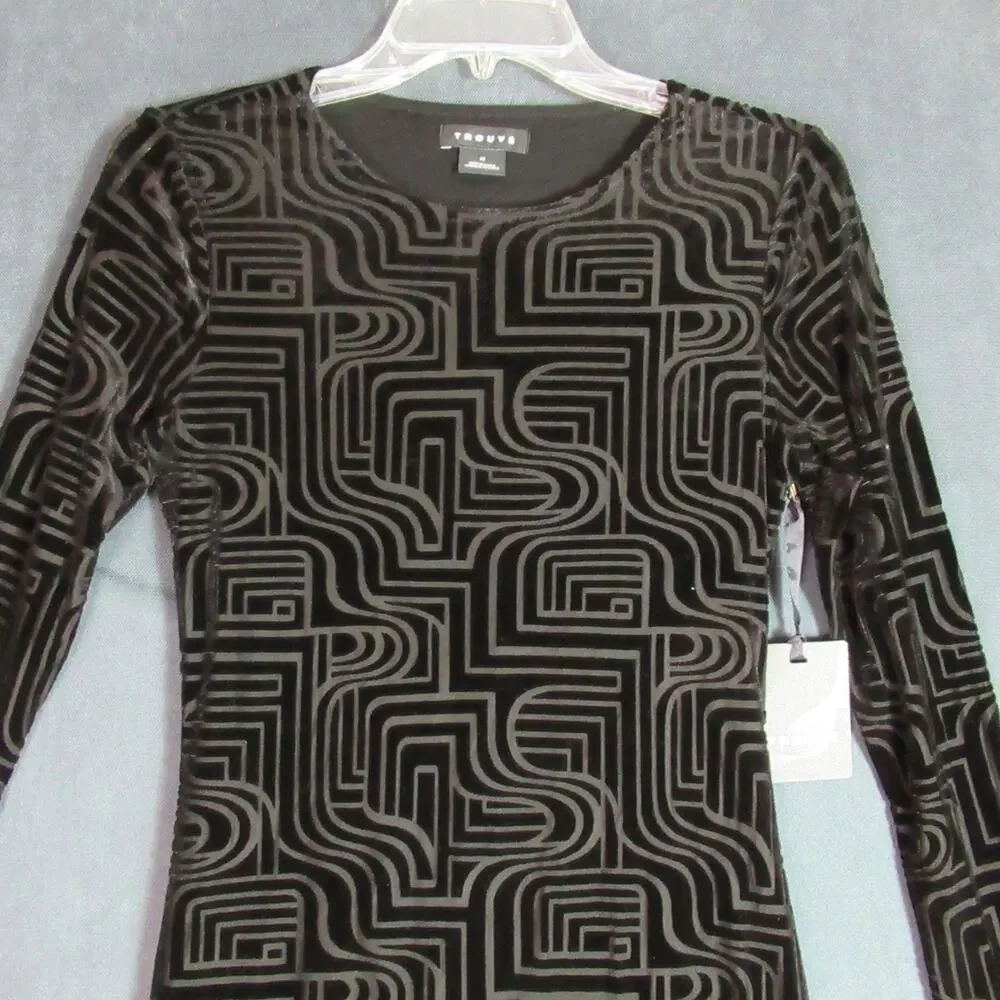 Trouve Dress Women Medium Black Velvet Geometric Dark Romance Goth Vamp Club NWT